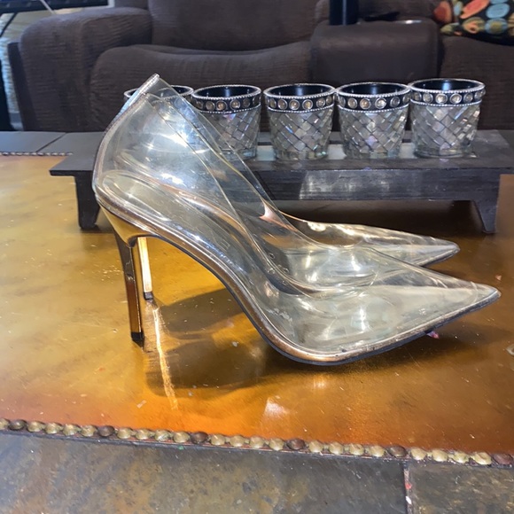 Clear Shell & metallic Gold Stilettos Heels Shoes - Picture 4 of 7